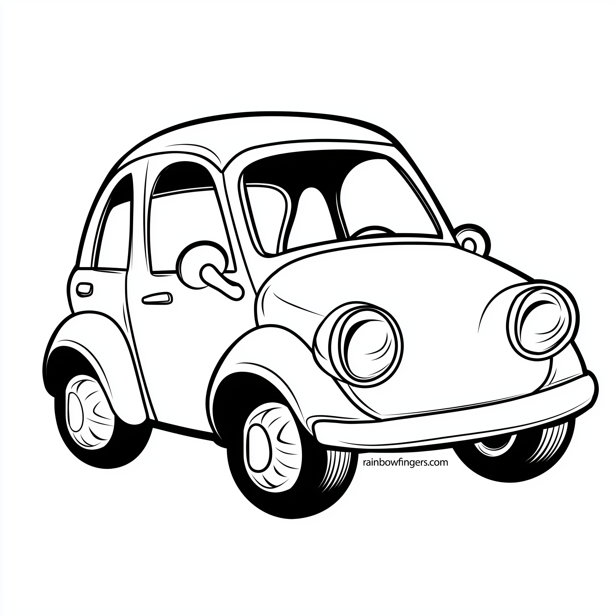 Cute cartoon-style red car with a smiling front and expressive eyes, ideal for children's and automotive-themed content.